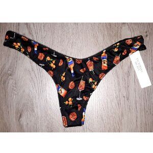 Victoria's Secret Strappy High Leg Thong Panty Size XS Silky Satin Orange Black